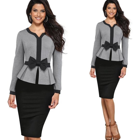 Black & Gray Contrast Color Midi Bodycon Dress - Picture 3 of 6